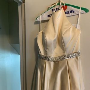 Satin Short haltered back champagne Prom Dress